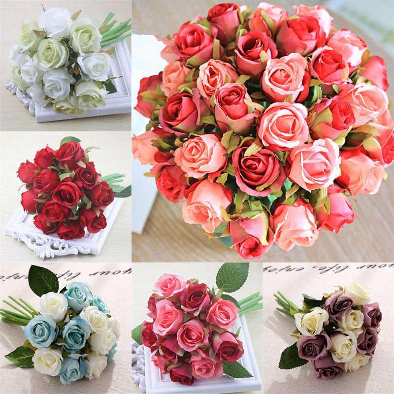 Beautifully Crafted 12 Head Artificial Flowers Rose Silk Bouquet For Special Occasions