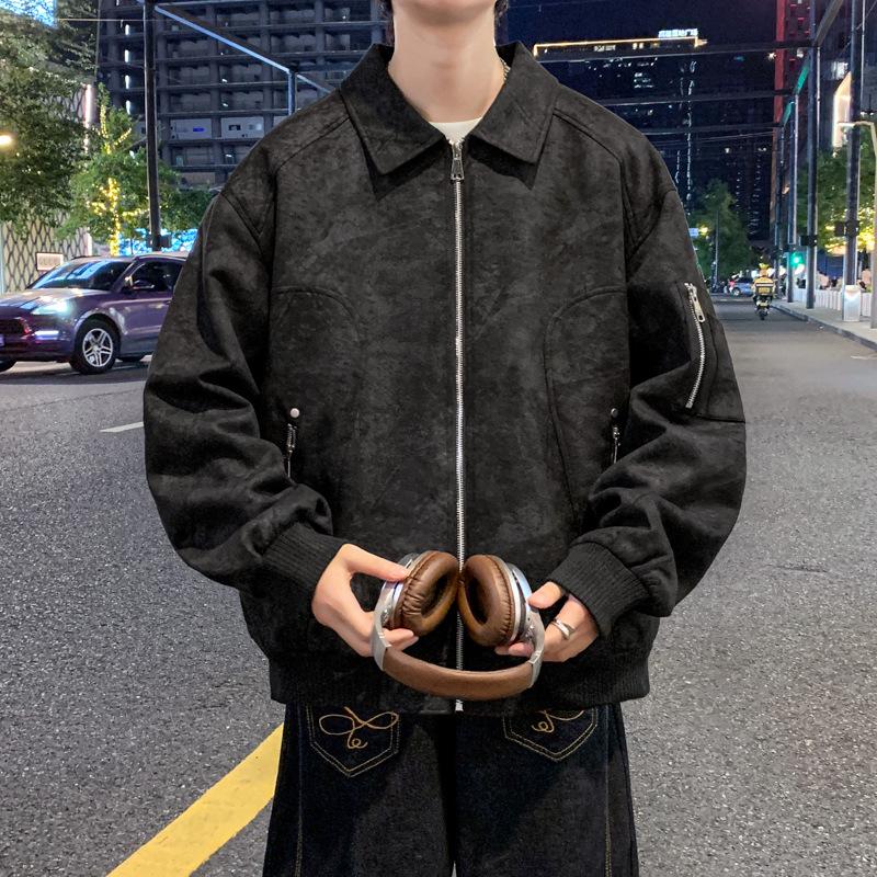 Men's Autumn & Winter Suede Plush Bomber Jacket - Loose Fit, Plus Size, Hong Kong Style