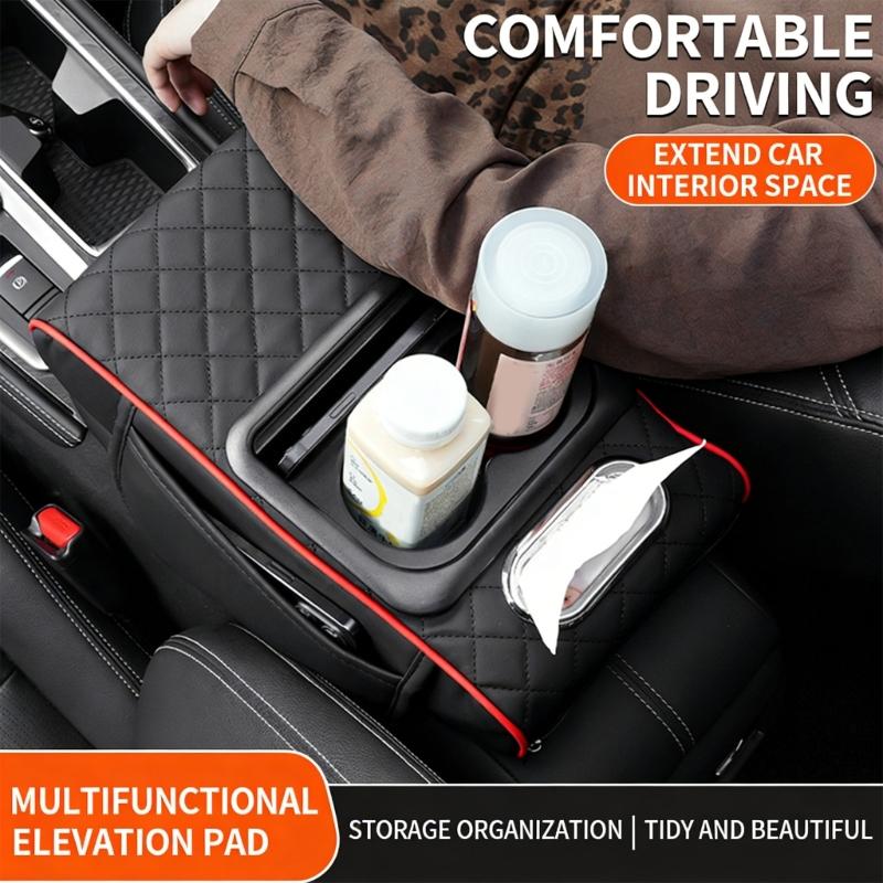 Ergonomic Support Leather Car Console Pad Height Adjustment Waterproof for Long Drive Comfort No Tool Required Setups