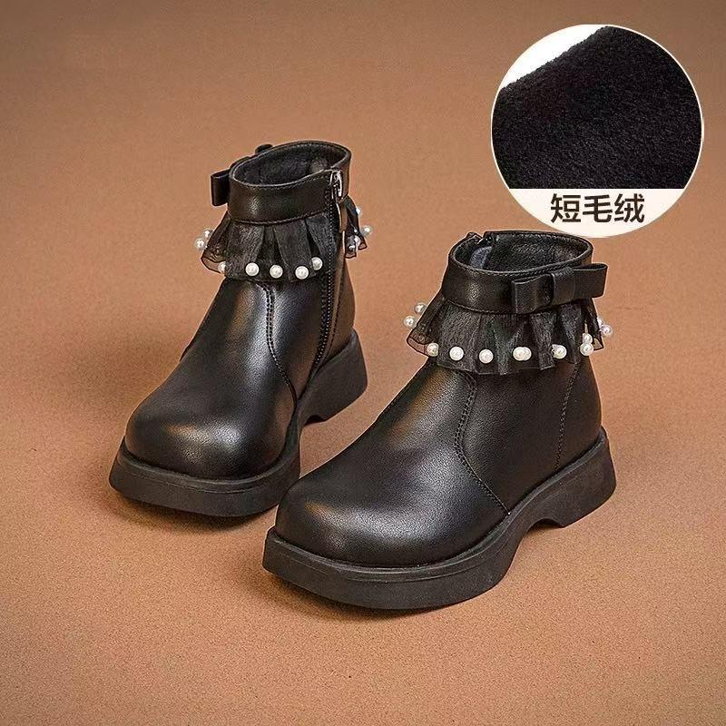 

Girls shoes princess short boots 2025 new autumn and winter two cotton foreign style boots baby children velvet Martin boots 36