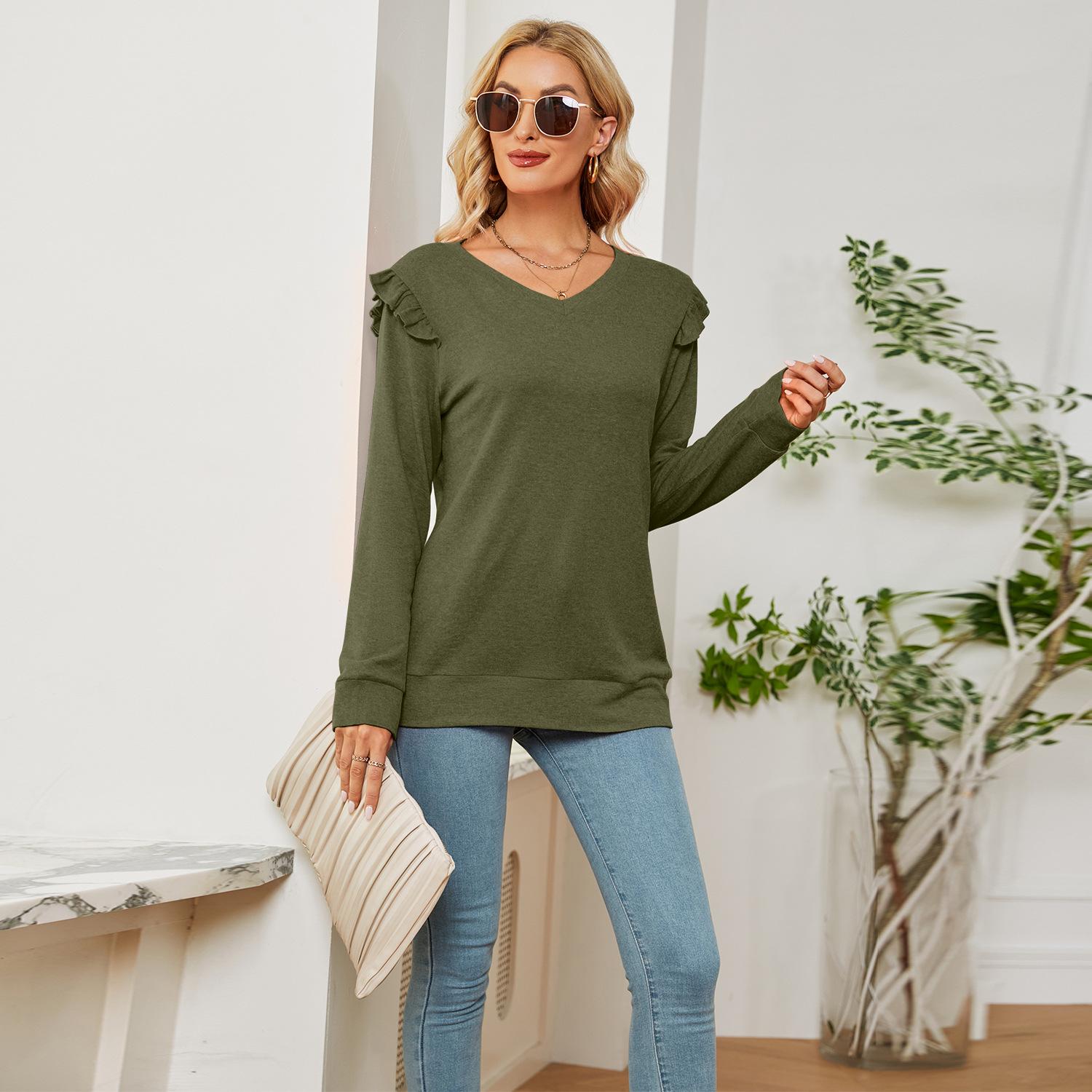 

GMXIA женские модные повседневные осенне-зимние однотонные блузки и рубашки с длинным рукавом и v-образным вырезом с принтом XXL зелёный