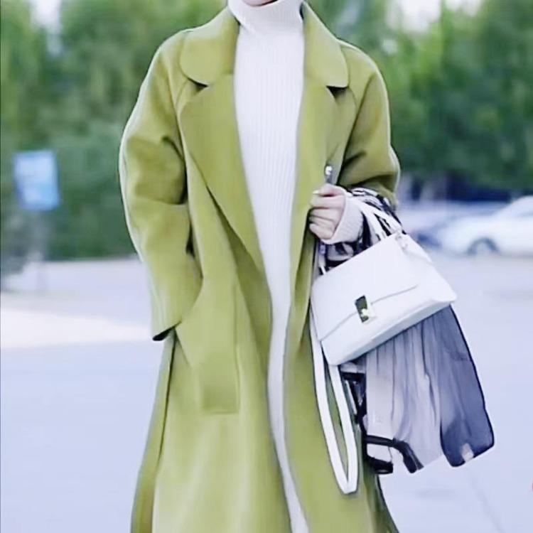 Women Wool Coat Warm Fashionable Belted Autumn Outerwear