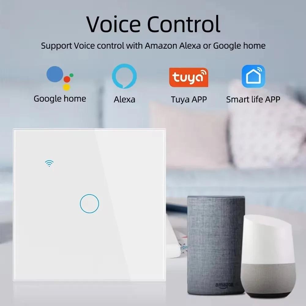 Melery Smart WiFi Switch EU Touch-Lichtschalter, Glasplatte mit/ohne Neutralleiter-Fernbedienung von Alexa Google Home, 1/2/3/4-Gang.