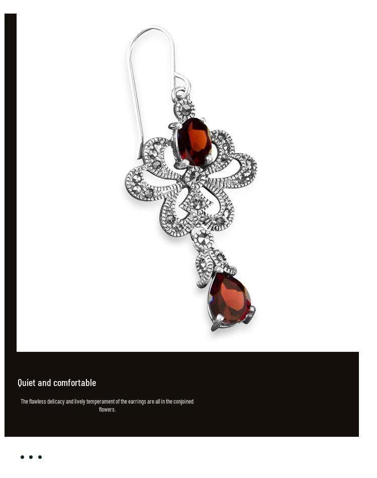 Cercei Atârnători Granat Roșu Stil Etnic, Argint Sterling s925, Bijuterii Versatile Europene și Americane