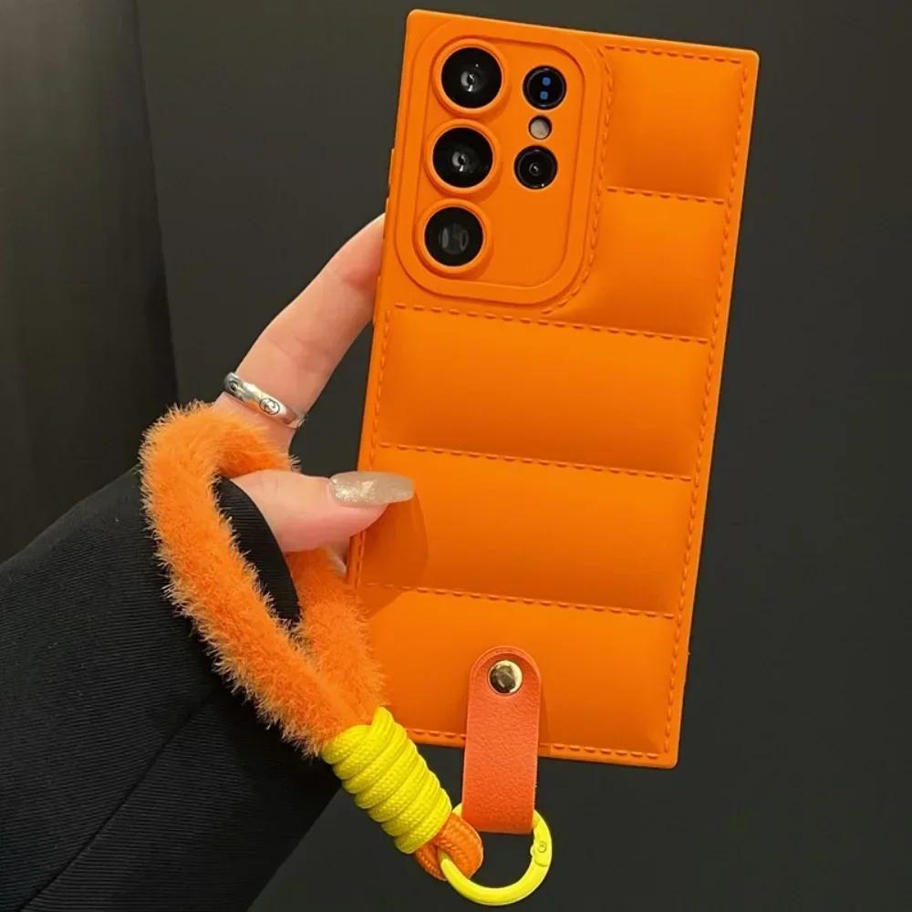 Wrist Strap Phone Case For Samsung  S26 S25 Ultra S24 S23 S21 S20 FE S22 Plus A16 A06 A55 A35 A25 A15 A05s A05 Down Jacket Style
