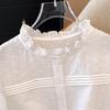 Korean Temperament Unique and Beautiful Lace Blouse with Lace Collar and Jacquard Long Sleeved Shirt Top for Women