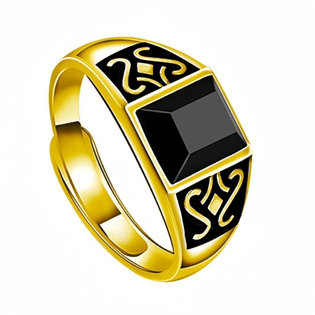 Mystischer Obsidian Totemring für Männer – Trendiges Retro-Edelsteindesign