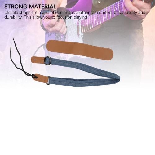 Denim Leather Ukulele Strap with Adjustable Shoulder Pad for All Ukuleles, Mandolins, and Banjos
