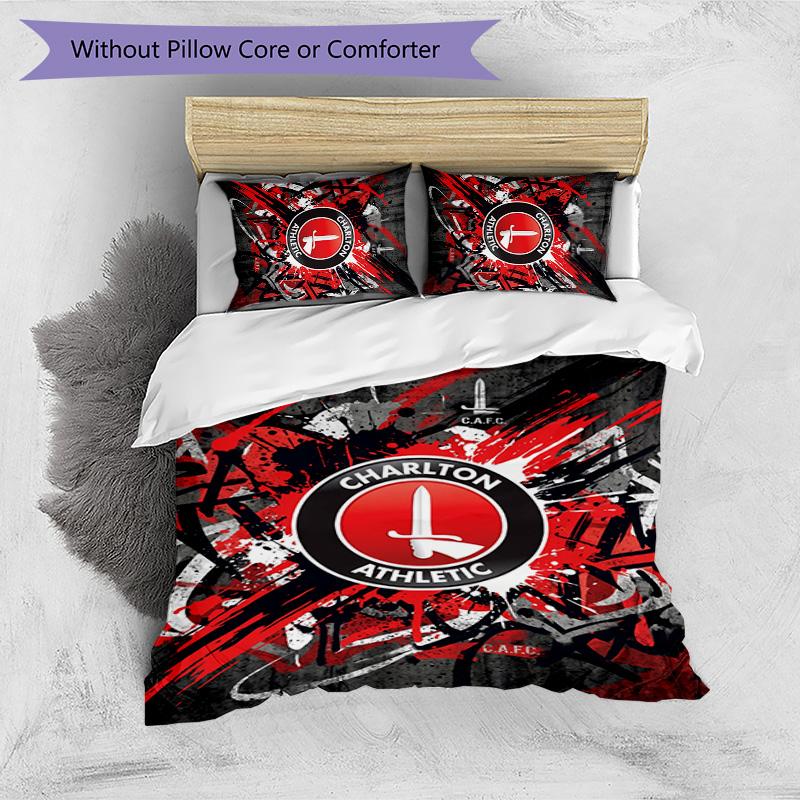 Charlton Athletic FC Ensemble de literie imprimé 3 pièces Housse de couette respirante avec taies d'oreiller Linge de lit décoratif pour chambre à coucher Maison