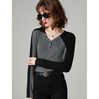 Women's V-Neck Color-block Knit Sweater