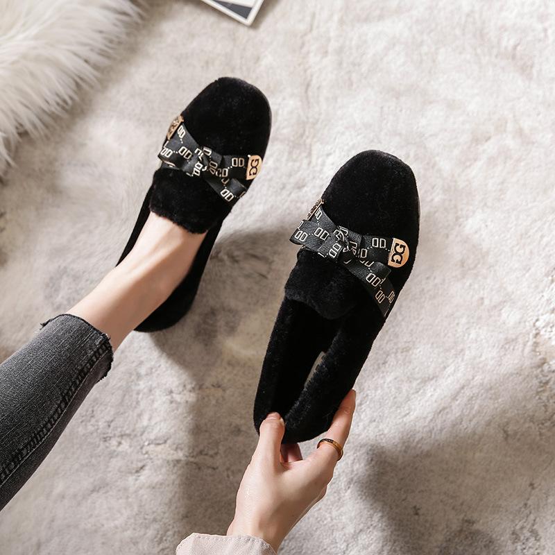 

Mao Mao shoes women s new winter flat-bottomed one-pedal Doudou shoes warm thickened cotton shoes piled large size Huizhou women s shoes 33 чорний