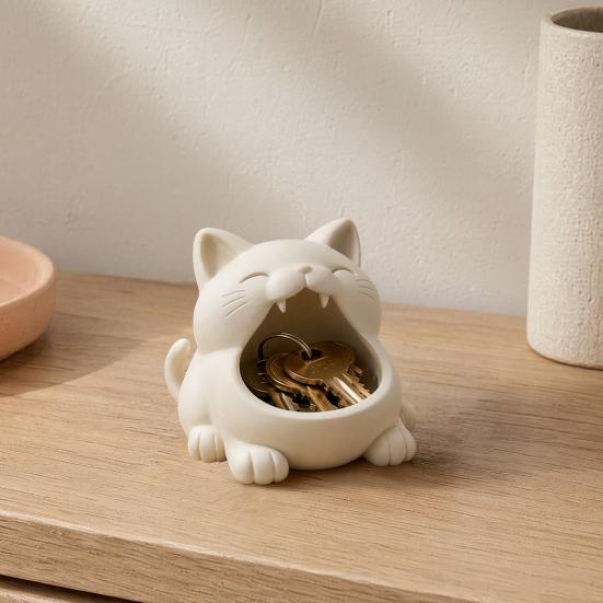 Key Storage Box, Big-Mouthed Cat Design Key Holder, Large Opening Key Organizer for Keys Jewelry Small Items