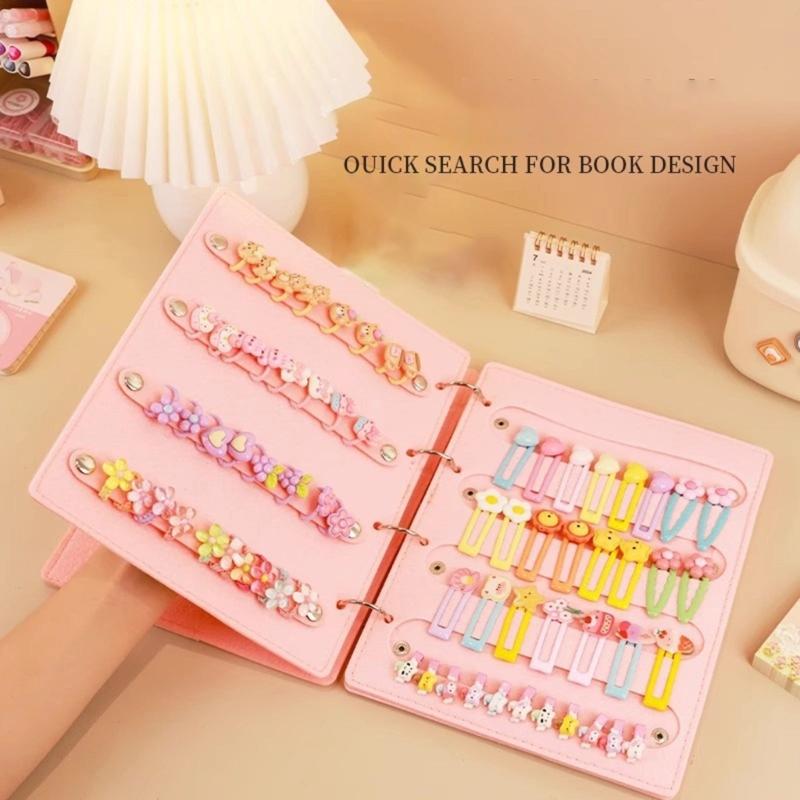 Portable Hair Jewelry Display Case Felt Texture for Kids Accessories Felt Organizers Book with Multiple Storage Pockets