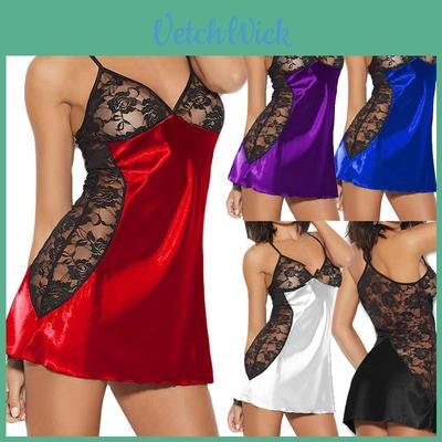 Elegant Womens Lace Strap Lingerie Sleepwear Night Gown Babydoll Dress Set