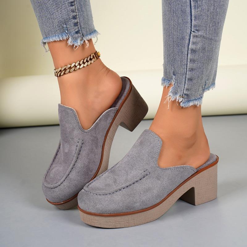 Mode Plateau Blockabsatz Umwickelte Slipper Damenmode Runde Zehenpartie Tiefer Ausschnitt Wildleder Rutschfest Abriebfest Halb-Slipper