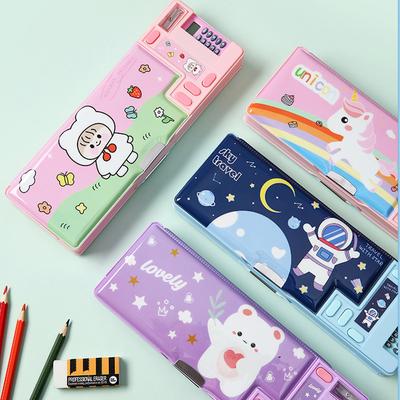 Multifunctional Pencil Box with Calculator Pencil Sharpener Class Schedule Card Name Stickers School Supplies Children Gift