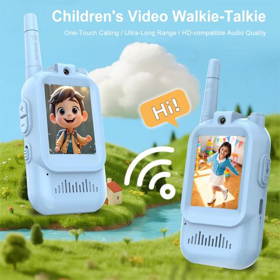 2 Stück Kinder-Video-Sprechanlage mit Live-Video- und Audio-Chat, wiederaufladbare Walkie-Talkies, Outdoor-Kommunikationsgerät für Jungen und Mädchen