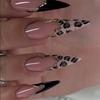 24Pcs Leopards Print Press On Nails Long False Nails French Tip Glossy Artificial Nails Full Covers Stick On Nails