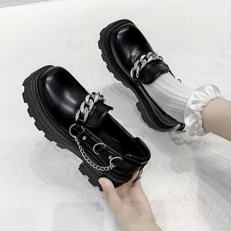 Women's Spring Black Platform Casual Shoes Slip on Women Loafers Metal Chain Designer Casual Leather Oxfords 2025 Zapatos Mujer