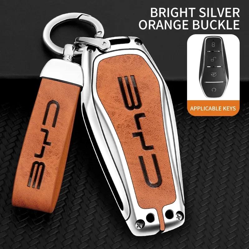Metal & leather car key cover case shell protector for BYD Han EV Tang DM Qin plus song Pro Max yuan dolphin E2 Atto 3 accessori
