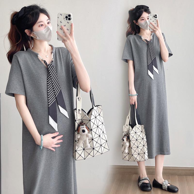 High-End French Plus Size Short Sleeve Maternity Summer Dress 2026 Large
