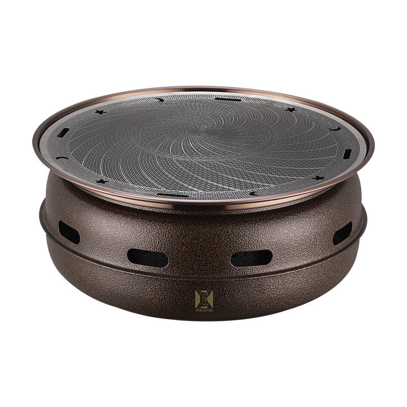 Japanese Non-Stick Charcoal Grill for Camping: Round BBQ Grill & Tea Brewing Stove