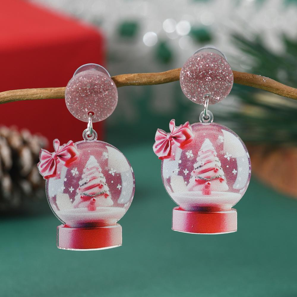 Christmas Cartoon Santa & Snowman Crystal Ball Earrings