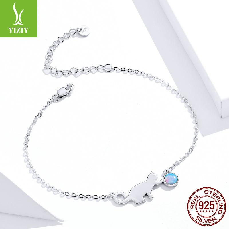 Cat Opal Bracelet 925 Sterling Silver, Cat Pet Platinum Plated Bracelet Jewelry Scb175