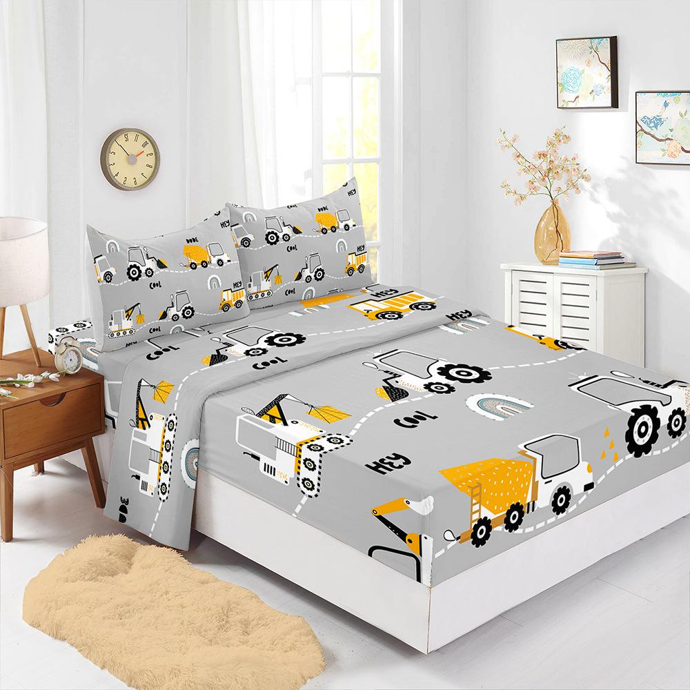 Four-Piece Bed Sheet Digital Printing Excavator Mattress Protective Cover Bedding
