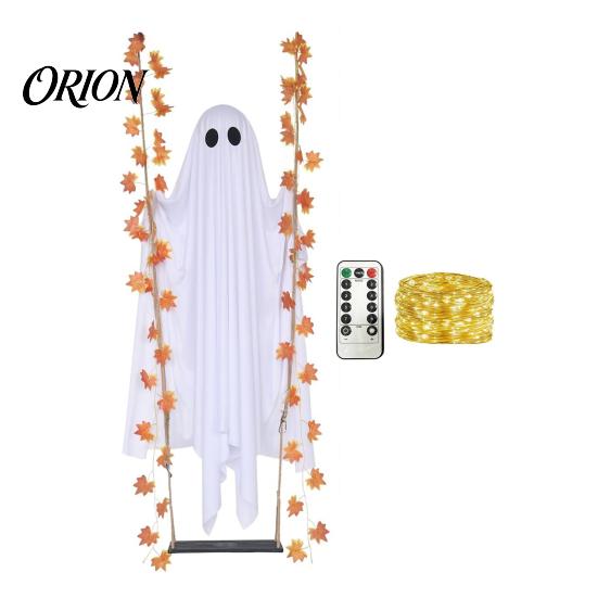 Easy Assembly Spooky Yard Decor Hanging Swinging Ghost Halloween Decoration for Outdoor Garden Yard, Weighted Fabric Flying on A Decorative