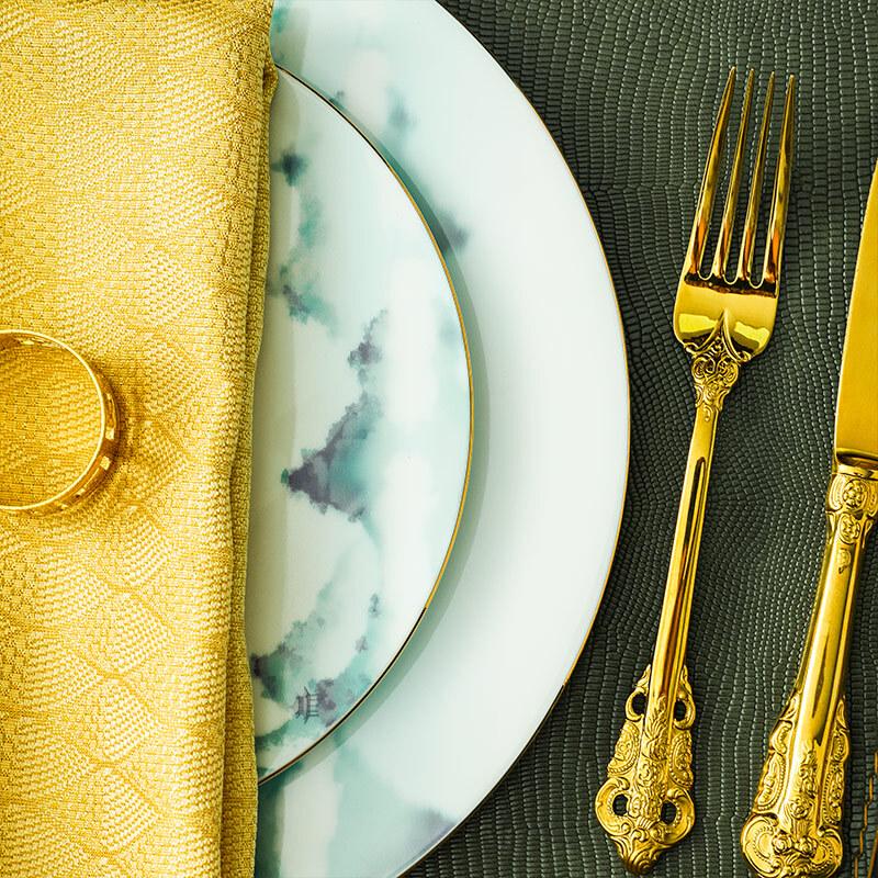 New Chinese Style Gold Rim Bone China Dinnerware Set