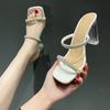 Summer 2024 New Woman's Summer High Heel Slippers Crystal Rhinestone Fashion Party Shoes Open Toe Slip On Slippers Silver