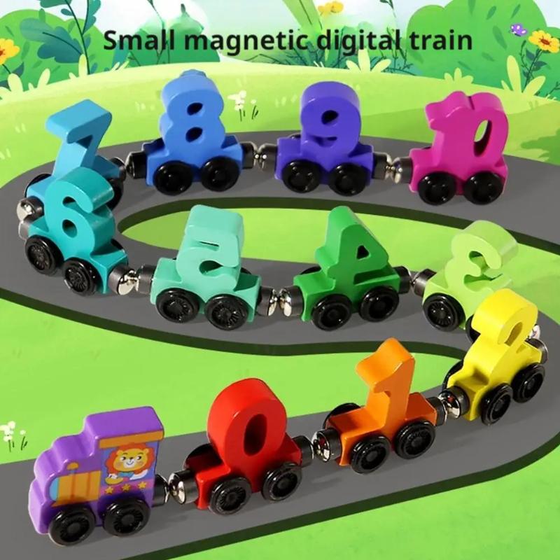 Wooden Number Digital Magnetic Train Toys Colorful Building Blocks Educational Hand-Eye Coordination Magnetic Digital Train