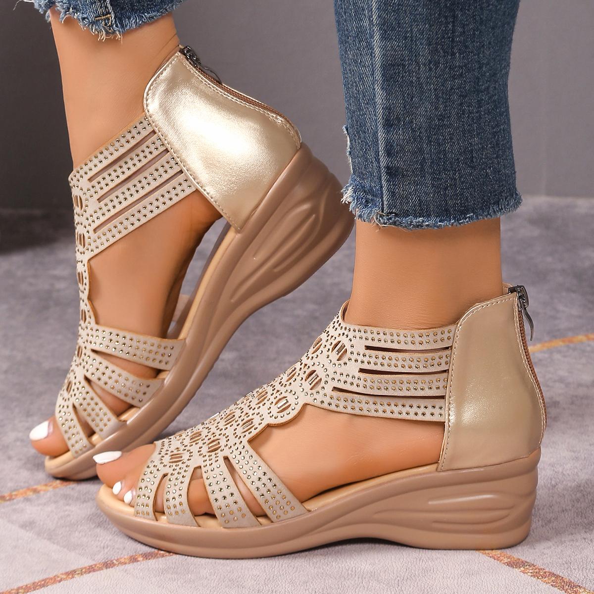 Fashion Shoes Cswo01 Women's Sandals Wedges New Summer Comfortable Hollow Roman Sandals Elegant Low Heel Shoes For Fashion De Mujer Cm
