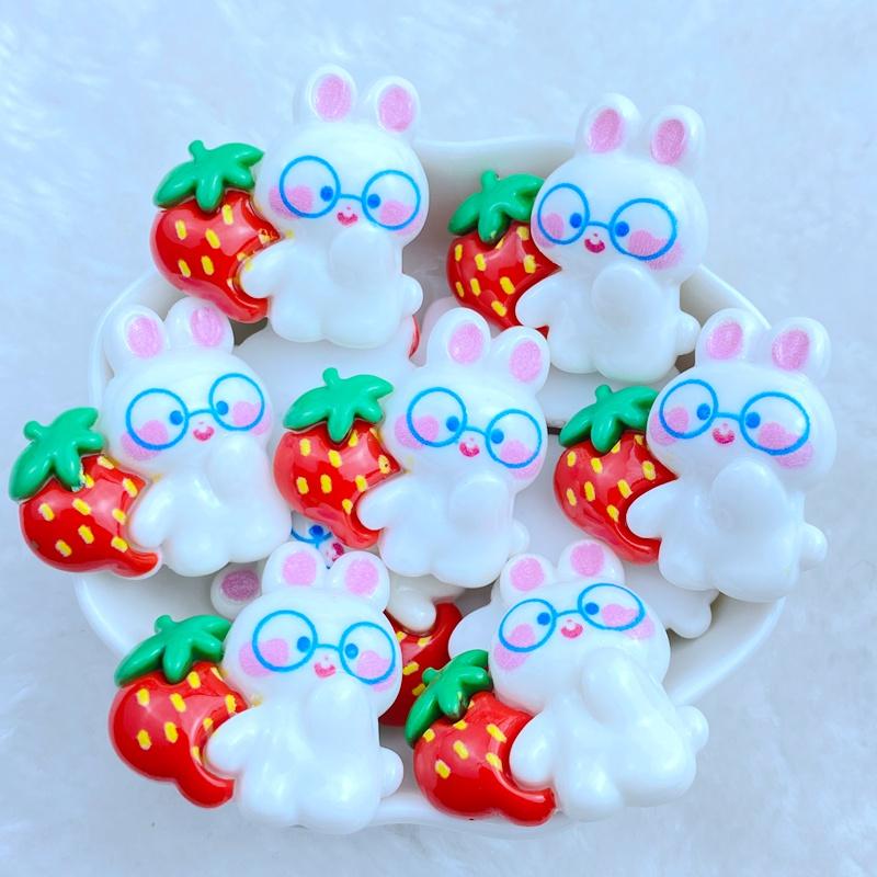 10Pcs New Cute Resin Mixed Strawberry Rabbit Series Flat Back Fit Phone Deco Parts Embellishments For Hair Bows Accessories