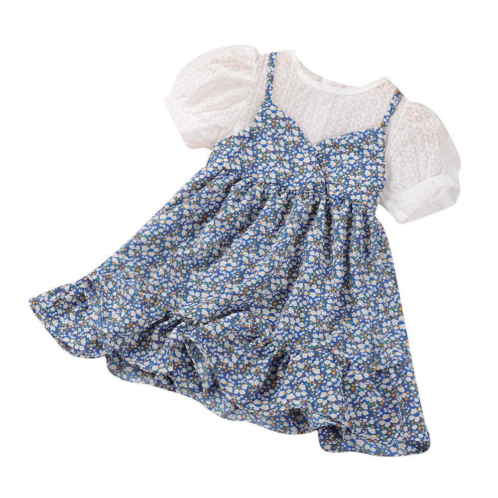 Girls Summer Princess Maxi Dress Fake Two Piece Long Gown Sweet Party Dress For Kids Children Clothing