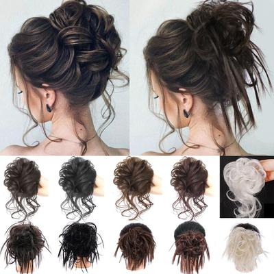 Bague de cheveux en désordre perruque cheveux synthétiques chignon bouclé ondulé chignon avec bandes de cheveux élastiques épingles à cheveux chouchou faux postiches pour femmes styles