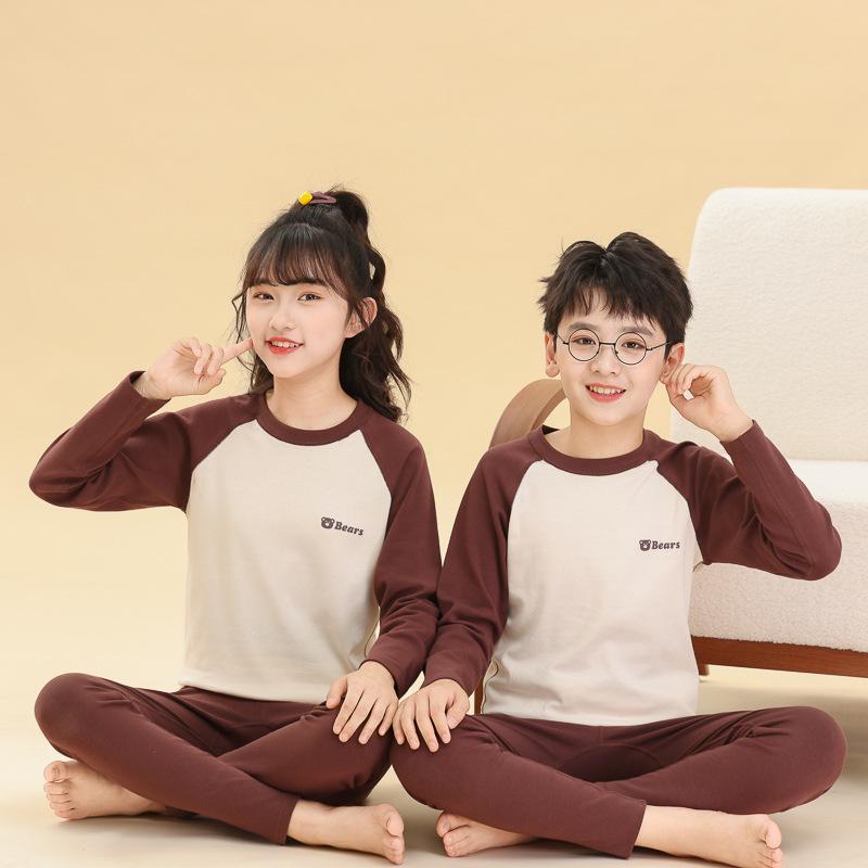 Children's Cotton Pajama Set: Boys' & Girls' Warm Flannel Base Layer for Autumn