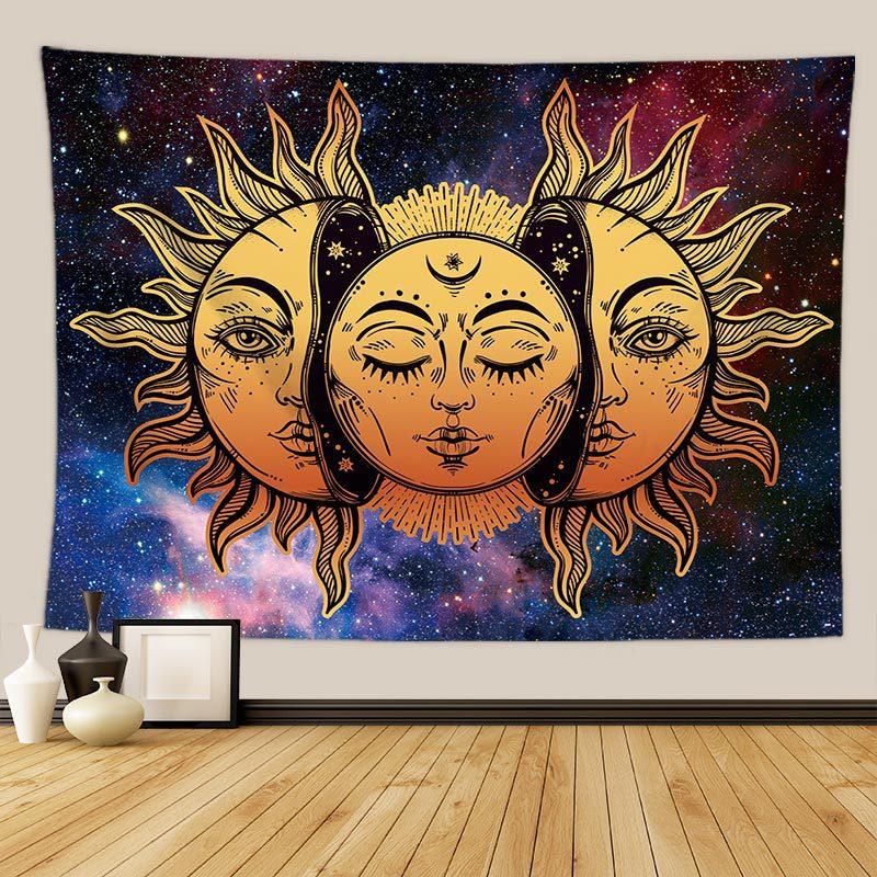 Bohemian Style Sun Moon Tapestry Celestial Theme Wall Hanging, Living Room Bedroom Meditation Room Home Decoration