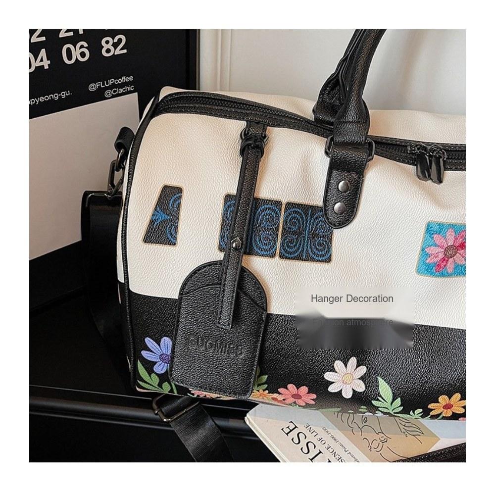 Women Floral Print Large Capacity Faux leather Travel Bag with Detachable Crossbody Strap for Travel