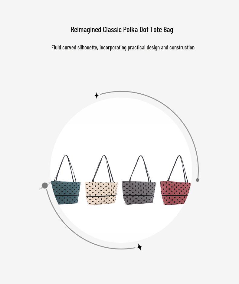 2026 Women's Polka Dot Cotton Linen Tote Bag - Large Capacity, Versatile Shoulder Handbag