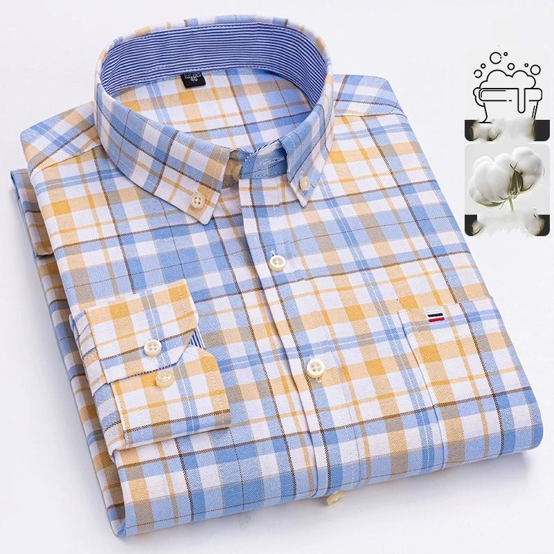 Spring and Autumn Oxford Spun Men's Shirt Cotton Long-sleeved Casual Shirt Slim Plaid Casual Cotton Shirt