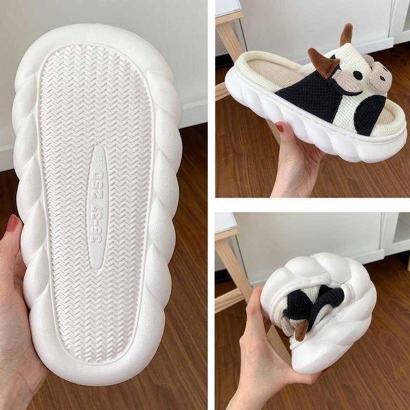 Simpatiche pantofole di mucca Pantofole di lino per interni domestici femminili per coppia Pantofole da esterno con fondo spesso antiscivolo Pantofole da donna con scivoli