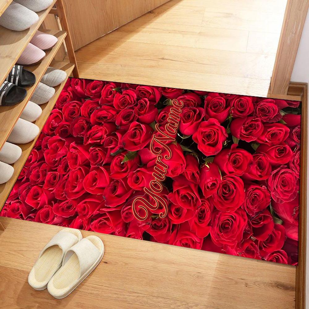 Rose Customized Name Floor Mat Suitable for Living Rooms Balcony Outdoor Decorate Room Antislip Carpet Office Home Decor Best for Christmas