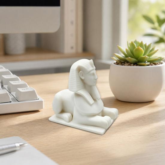 3D Printed Egyptian Sphinx Statue, White Lion Figurine for Desk, Ancient Egypt Home Decor for Shelf, Mythical Gift for History Buffs