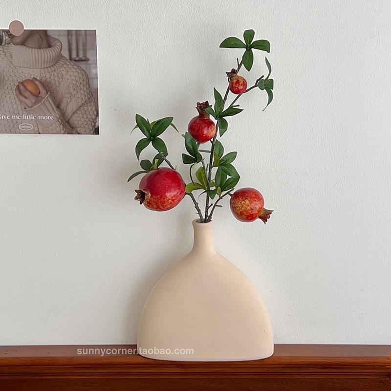 Artificial Pomegranate Fruit Branches & Green Plant Display - Living Room Floral Decoration Vase Ornaments
