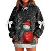 Ladies' Christmas Printed Bow Long Sleeved Loose Fitting Headband With Rope Hooded Sweatshirt Top