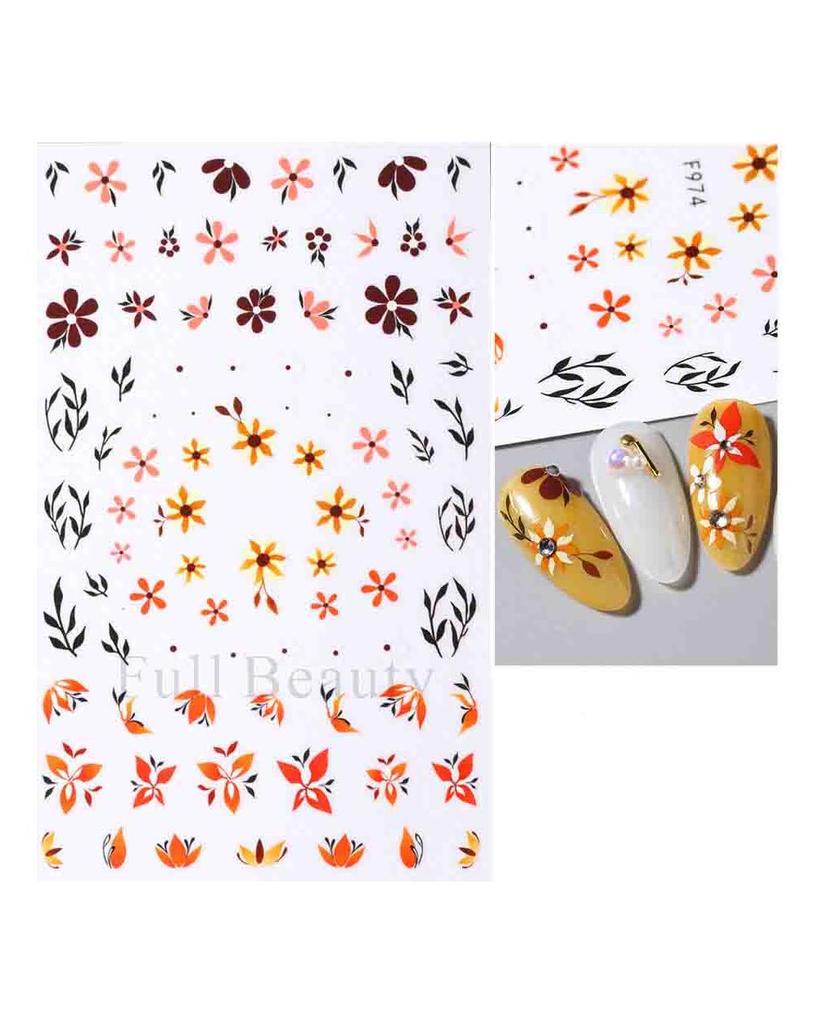 Autocollants 3D pour Nail Art, lignes ondulées abstraites colorées, décalcomanies à fleurs et feuilles florales, décoration d'ongles