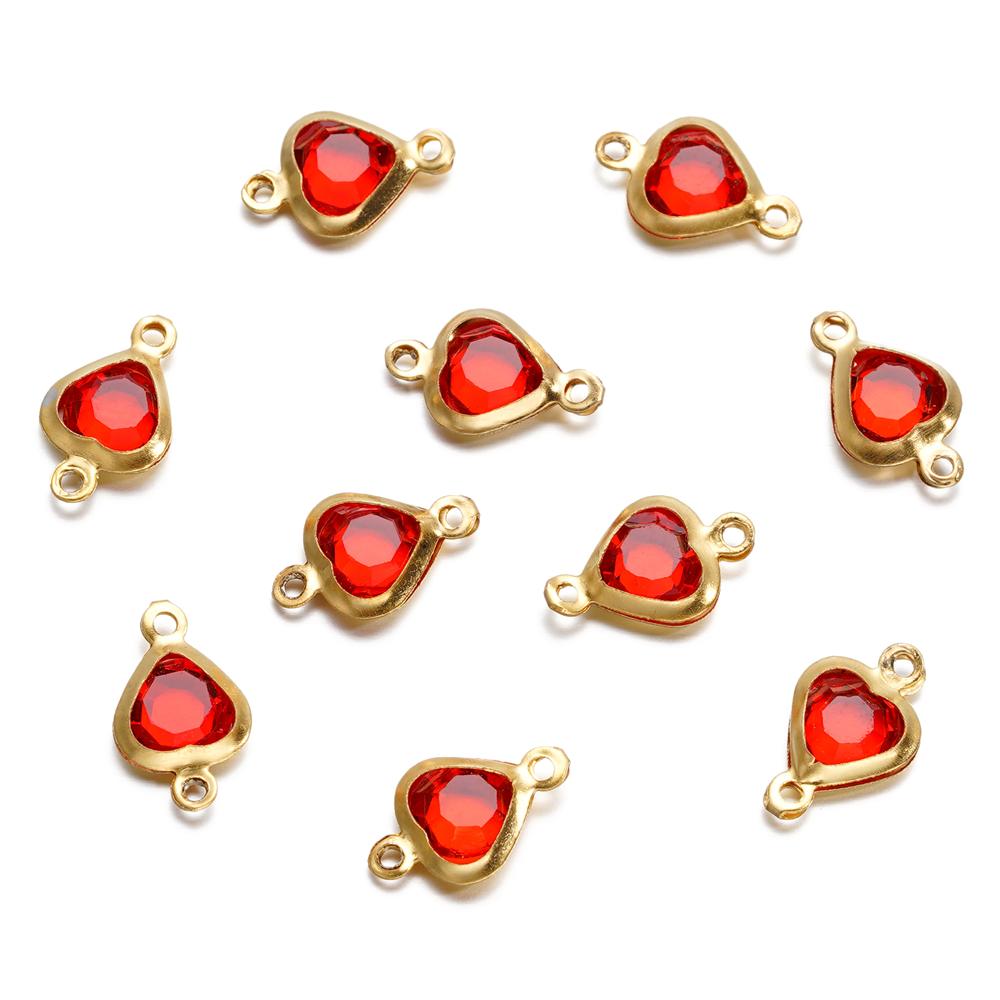 10pcs/lot Stainless Steel Crystal Love Heart Double Ring Pendants for DIY Bracelet Necklace Beads Jewelry Making Accessories