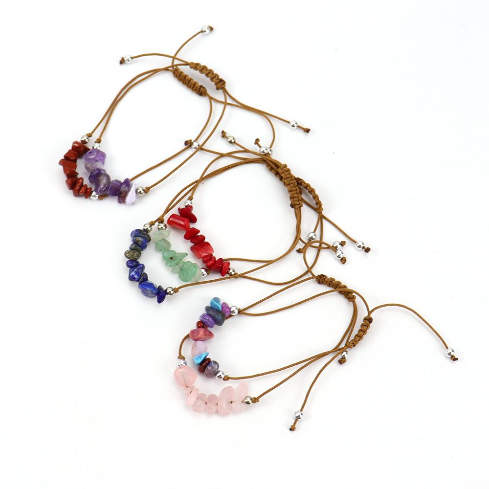 Popular Irregular Gravel Rough Stone Woven Wax Wire Bracelet Bohemian Tiger Eye Amethyst Beach Hand Rope B83